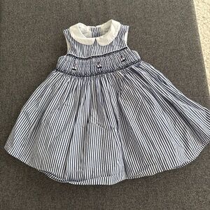 Ralph Lauren hand smocked navy and white striped dress